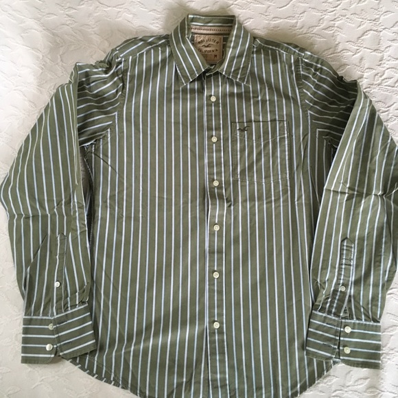 HOLLISTER Green Striped Dress Shirt Mens M 16 - 35 - Picture 3 of 3